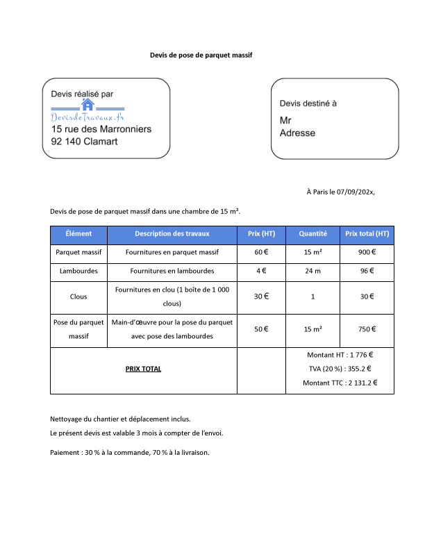 obtenez rapidement un devis personnalisé pour la pose ou la rénovation de parquet. comparez les prix et services des professionnels près de chez vous en quelques clics.