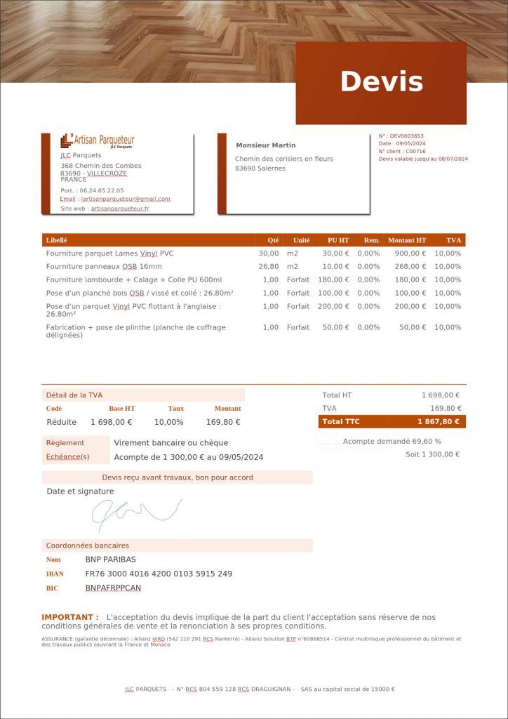 obtenez rapidement votre devis parquet personnalisé en ligne. comparez les prix, choisissez votre type de parquet et estimez le coût de vos travaux gratuitement.
