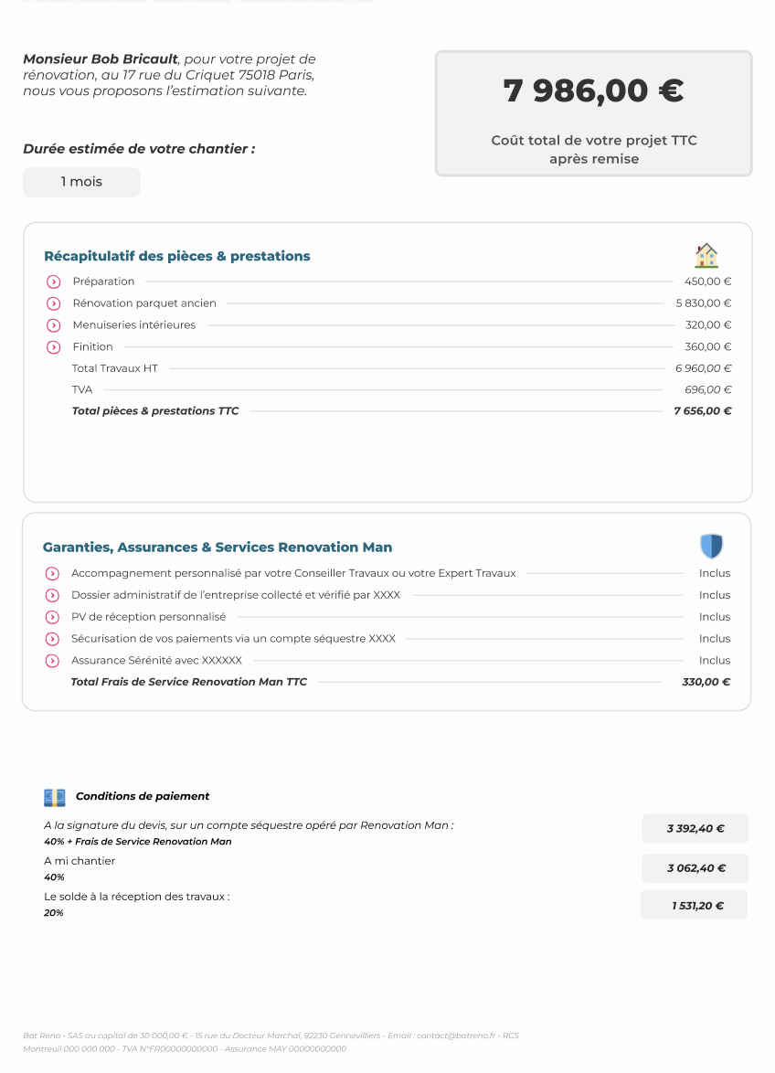 obtenez un devis précis et rapide pour tous vos travaux de sol. comparez les prix et trouvez les meilleurs professionnels près de chez vous.