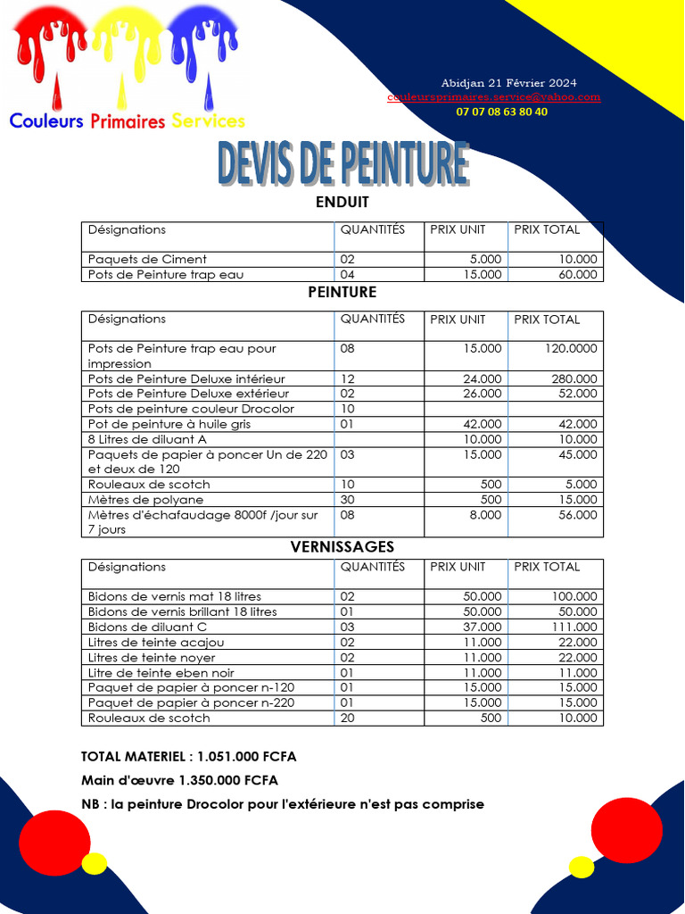 découvrez notre modèle de devis pour peinture intérieure, clair et détaillé, pour estimer facilement vos travaux de rénovation et décoration.