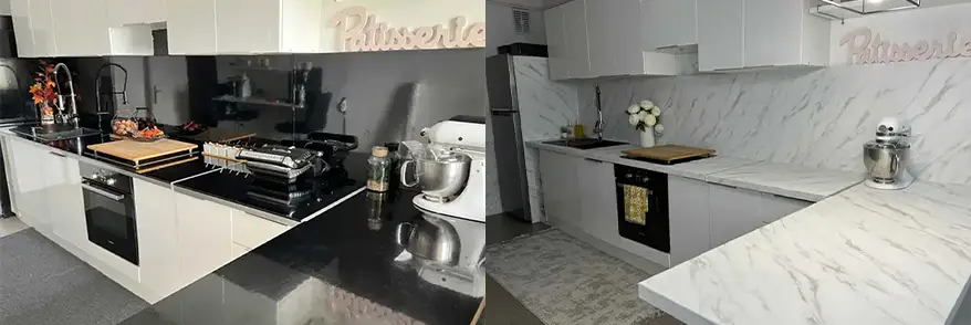 découvrez la transformation spectaculaire d'une cuisine relookée avant-après, alliant modernité et fonctionnalité pour un espace convivial et design.