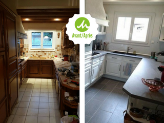 découvrez un avant-après spectaculaire de home staging dans une cuisine, transformant un espace ordinaire en un lieu moderne et accueillant.