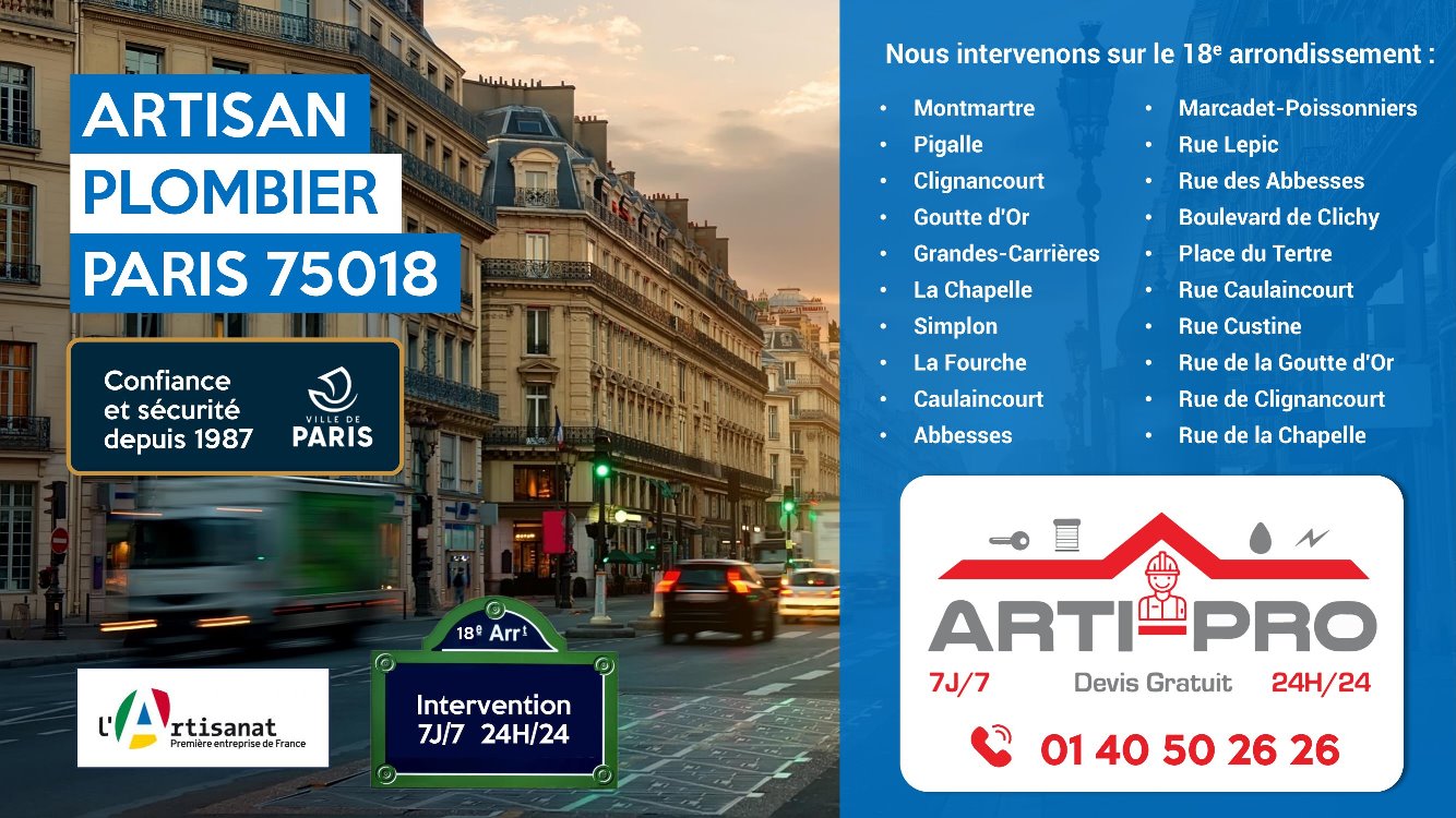 plombiers paris 18 : expert en interventions urgentes, dépannage rapide et efficace 24h/24 dans le 18ème arrondissement de paris.