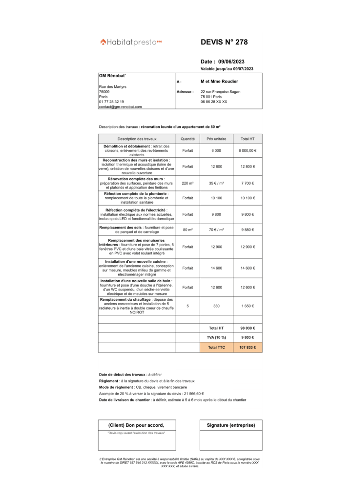 découvrez des exemples de devis pour la rénovation d'appartement afin de mieux planifier vos travaux et maîtriser votre budget.