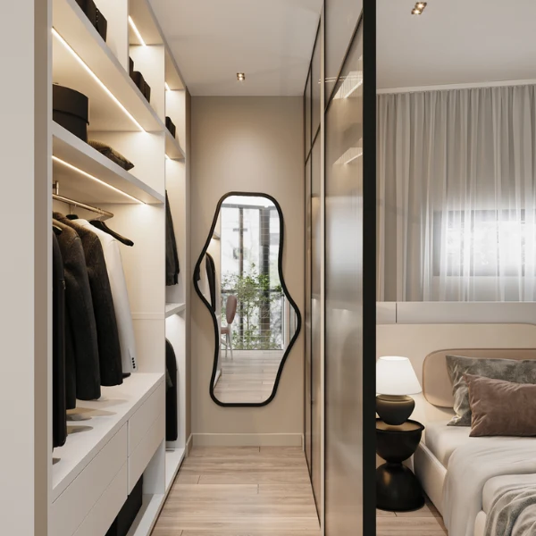 découvrez une chambre parentale avec dressing alliant confort et élégance, conçue pour optimiser l'espace et offrir un cadre raffiné et fonctionnel.