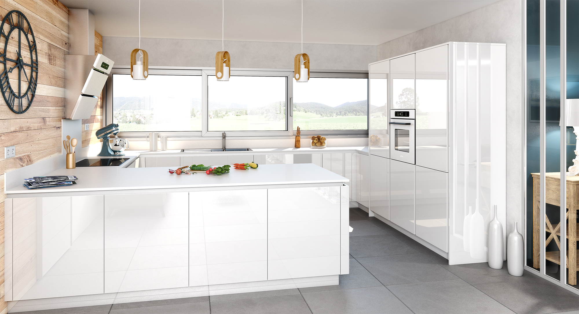 découvrez une cuisine moderne blanche, élégante et lumineuse, conçue pour allier esthétique et fonctionnalité dans un espace de vie contemporain.