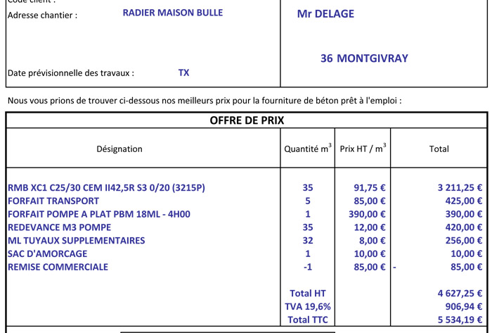 obtenez un devis précis pour la réalisation d'une dalle béton de garage. comparez les tarifs des professionnels et préparez votre projet en toute sérénité.